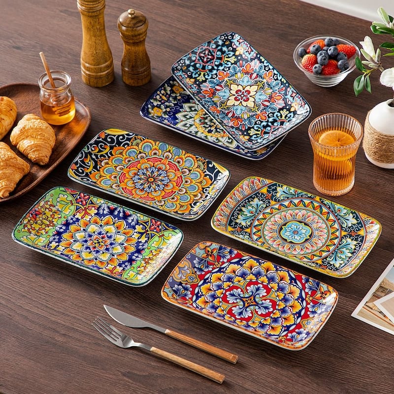 vancasso SIMI 6-Piece Bohemian Style Porcelain Sushi Plates Set