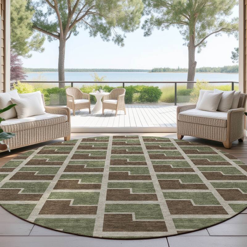 Machine Washable Indoor/ Outdoor Modern Cody Chantille Rug - Chocolate - 8' x 8'