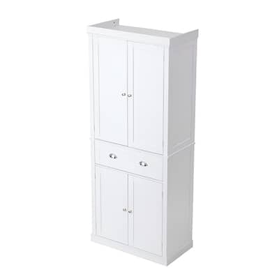 Pearl White MDF Kitchen Pantry Storage Cabinet with Drawer and Adjustable Shelves - 30” L x 16” W x 72” H
