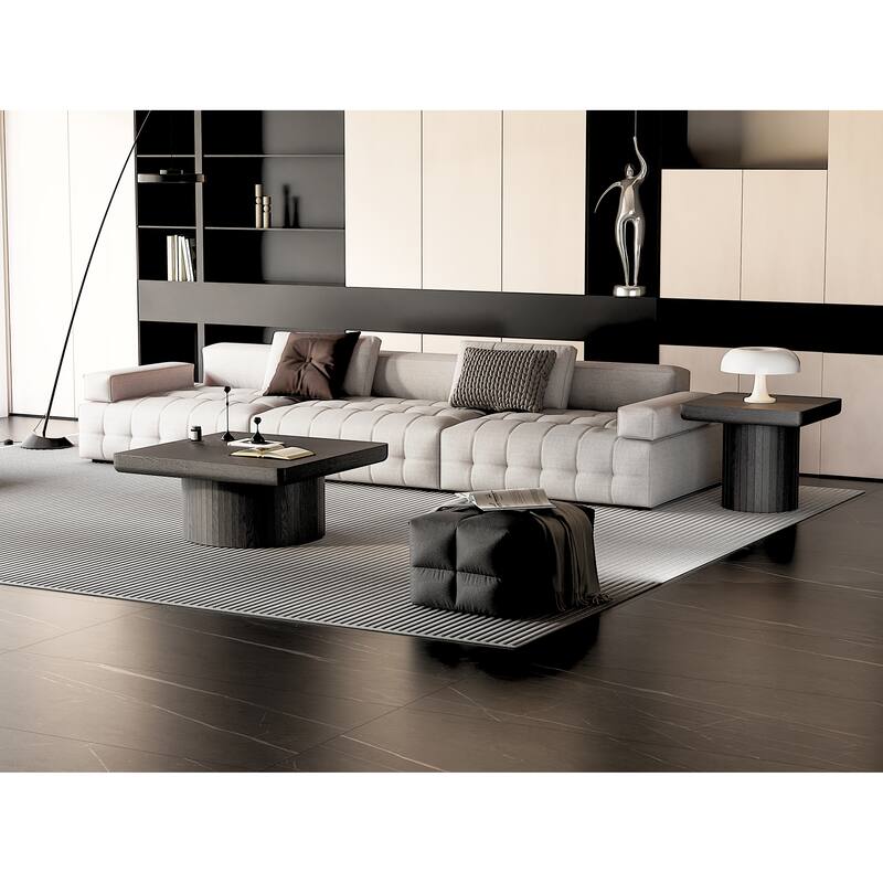 Wood Nesting Coffee Table Set, 2-Piece Coffee Table with Cylindrical Fluted Pedestal, Versatile Nesting Tables for Living Room