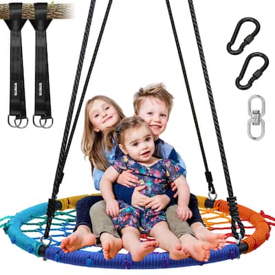 40 inch Spider Web Saucer Swing for Kids with 2 Hanging Straps