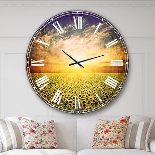 Designart 'Beauty Sunset over Sunflowers Field' Oversized Floral Wall CLock