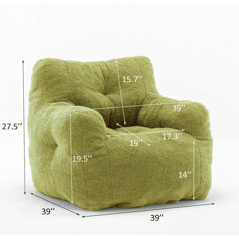 Grondin Mid-Century Modern Faux Fur Fabric Upholstery Bean Bag Chair Tufted Foam Padding Lazy Sofa with Armrests