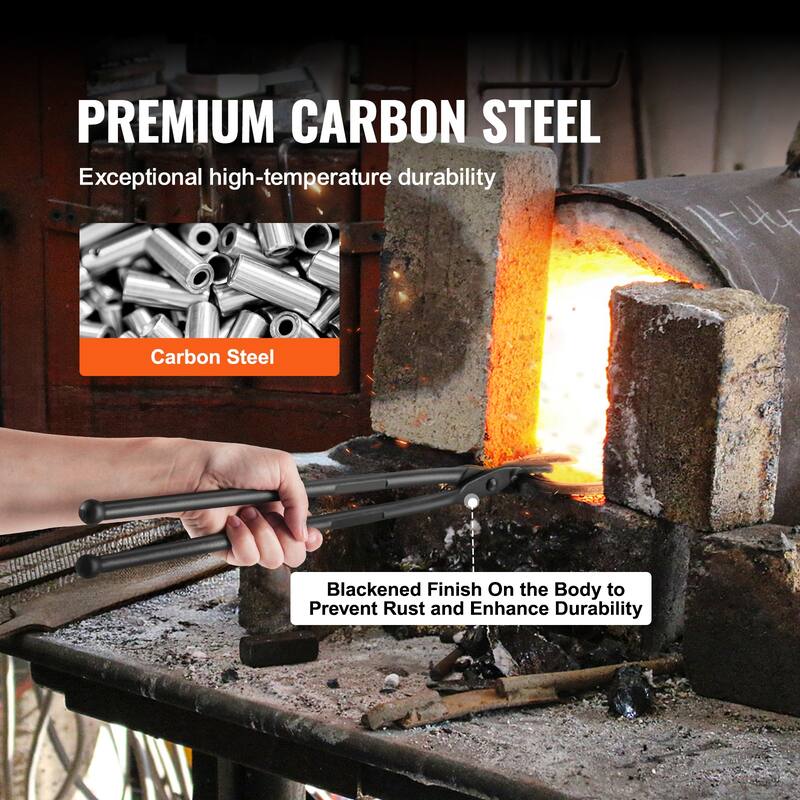 Blacksmith Tongs, Carbon Steel Forge Tongs with A3 Steel Rivets, for Knife Blades, Long Pieces, Circular Forgings, for Beginner