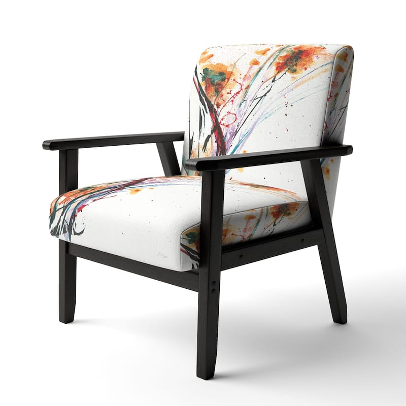 Designart "Abstract Orange Flowers" Upholstered Traditional Accent Chair - Arm Chair - Arm Chair - Black Wood