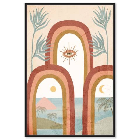 "Summer Stars Eyesight", Modern Beach Evil Eye Bohemian White Framed Canvas Wall Art Print for Bedroom