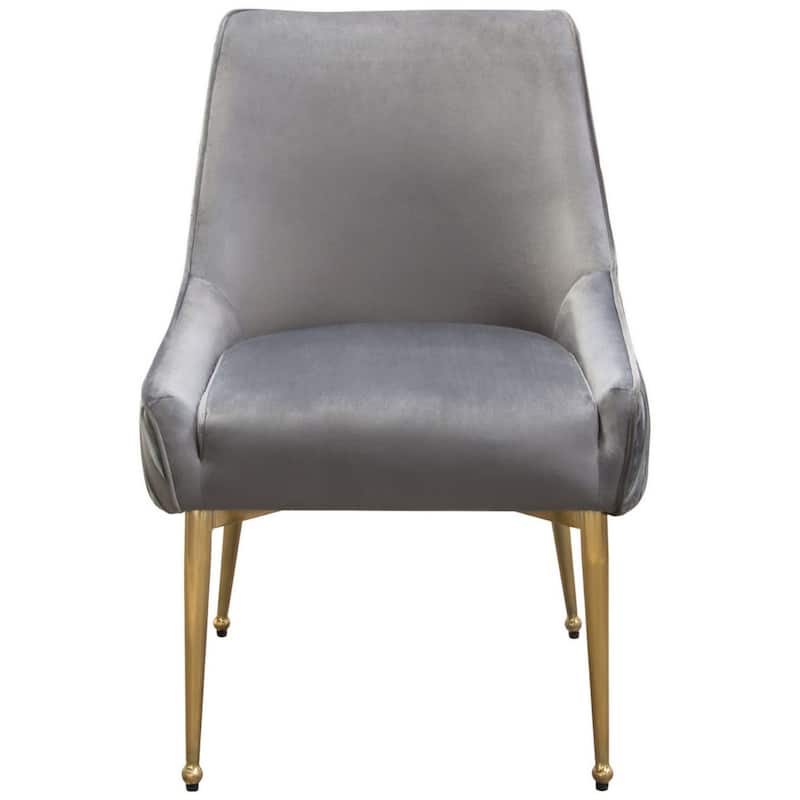 24 Inch Pleated Dining Side Chair, Set of 2, Smooth Gray Velvet Upholstery
