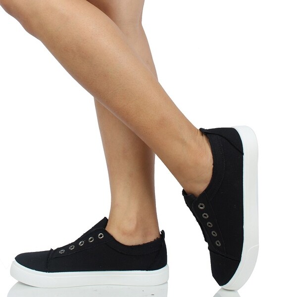 womens black laceless sneakers