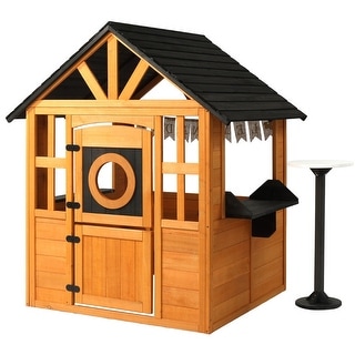 Kids Wooden Outdoor Playhouse with Lemonade Stand, Split Door for Kids Ages 3-8 - N/A
