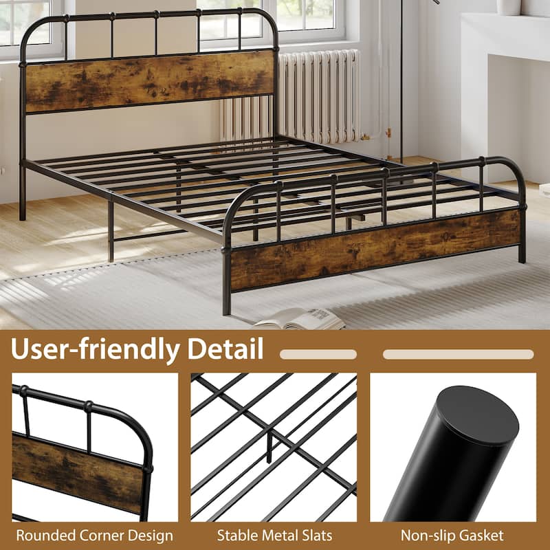 Gymax Queen Size Bed Frame Industrial Platform Bed Frame w/ Under Bed