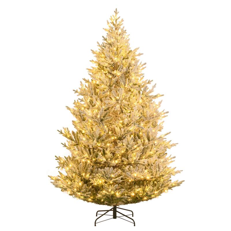 Costway 6/7/8 FT Artificial Christmas Tree with 762/1074/1470 Flocked - See Details - White & Green