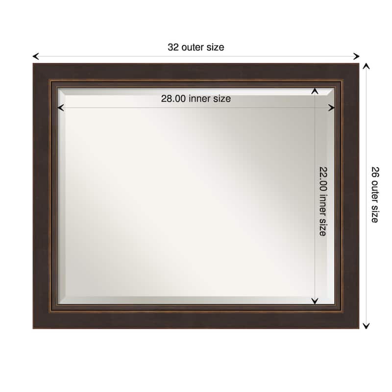 Beveled Wood Bathroom Wall Mirror - Lara Bronze Frame - Lara Bronze - 32 x 26 in