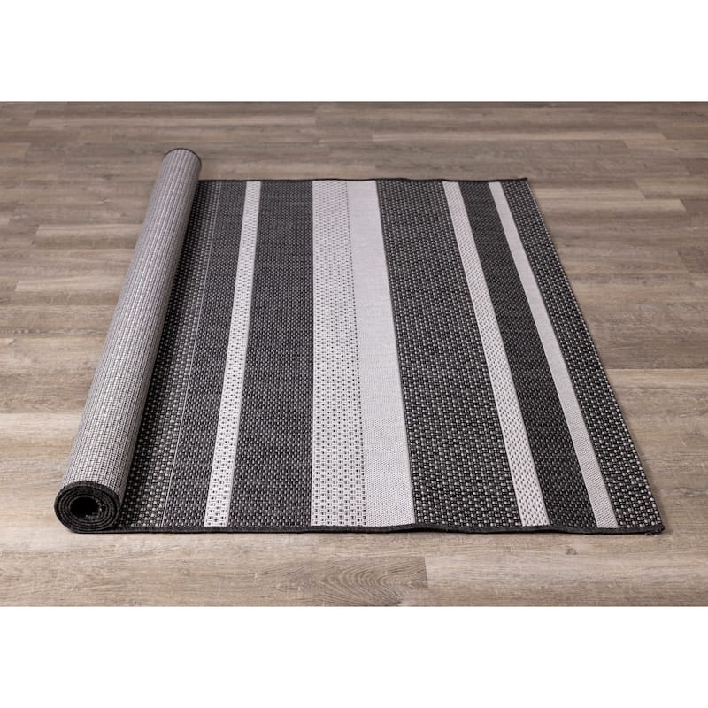 Jackson Collection - Grey/ Black Striped Indoor/Outdoor Rug