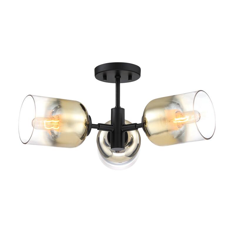 Gatsby 20.5 in. 3-Light Matte Black Mid-Century Modern Semi Flush Mount with Gold Ombre Shades for Bedrooms - 9.25