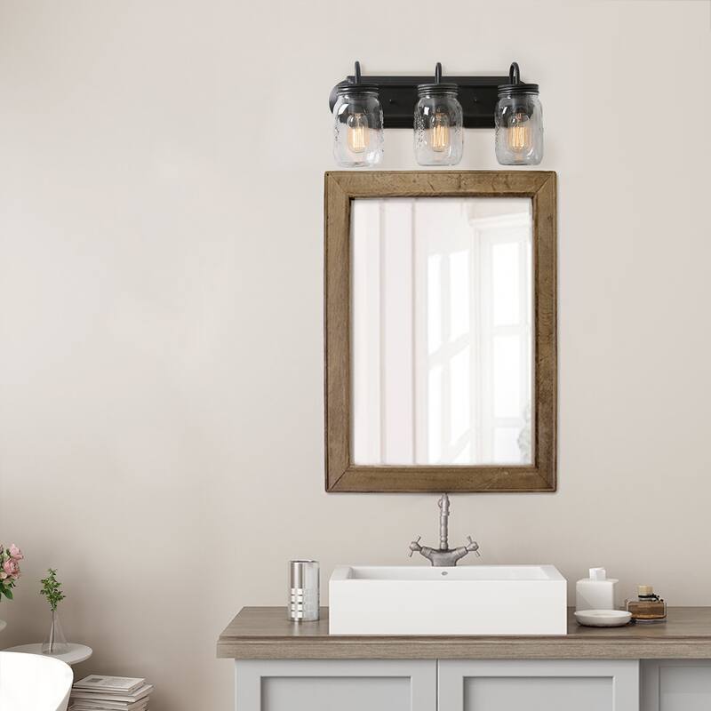Farmhouse 3-Light Glass Bathroom Vanity Lights Wall Sconces - W19.25" * E7.5" * H8.5"