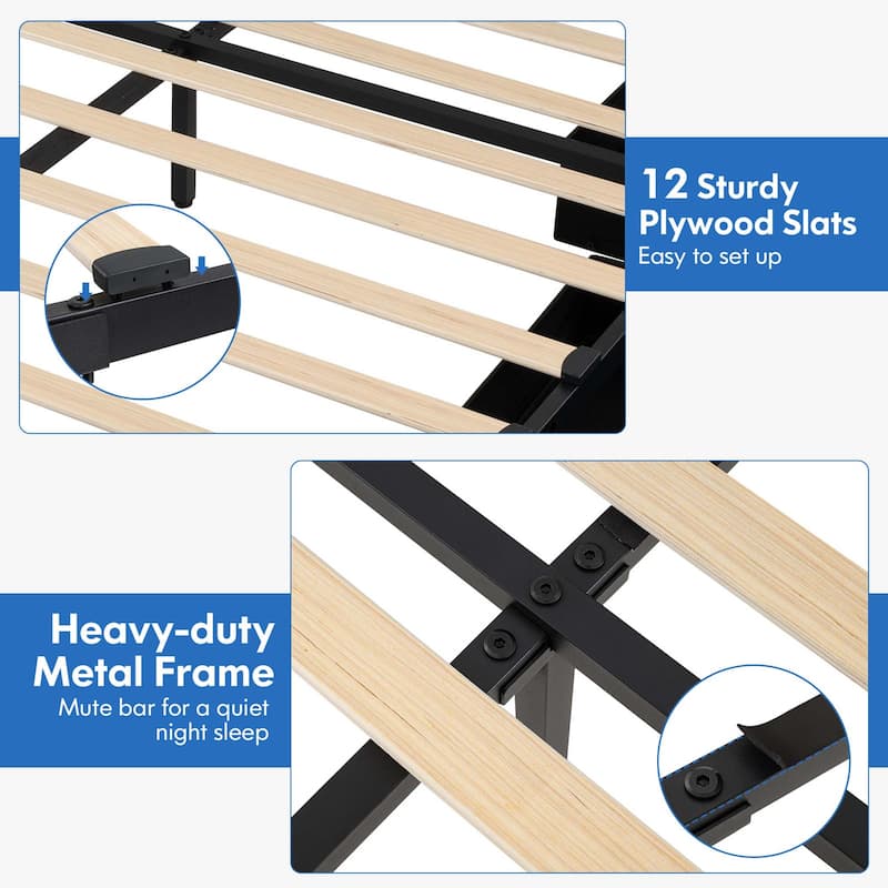 Full/Queen Size Bed Frame Upholstered Platform Bed w/ Charging Station