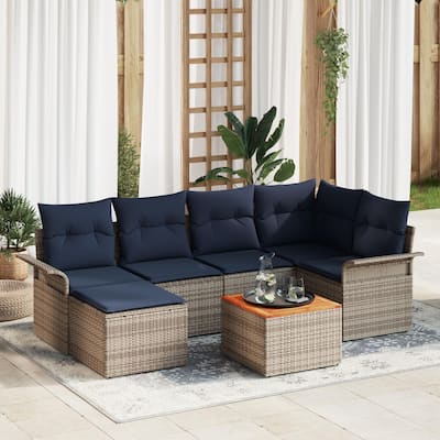 vidaXL 7 Piece Garden Sofa Set with Cushions - 95.9×52.2×27.2