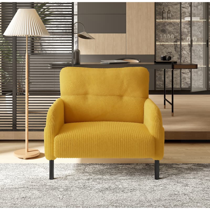 HOMEFUN Corduroy Upholstered Comfortable Single Wood Frame Armchair for Living room and Bedroom - Yellow