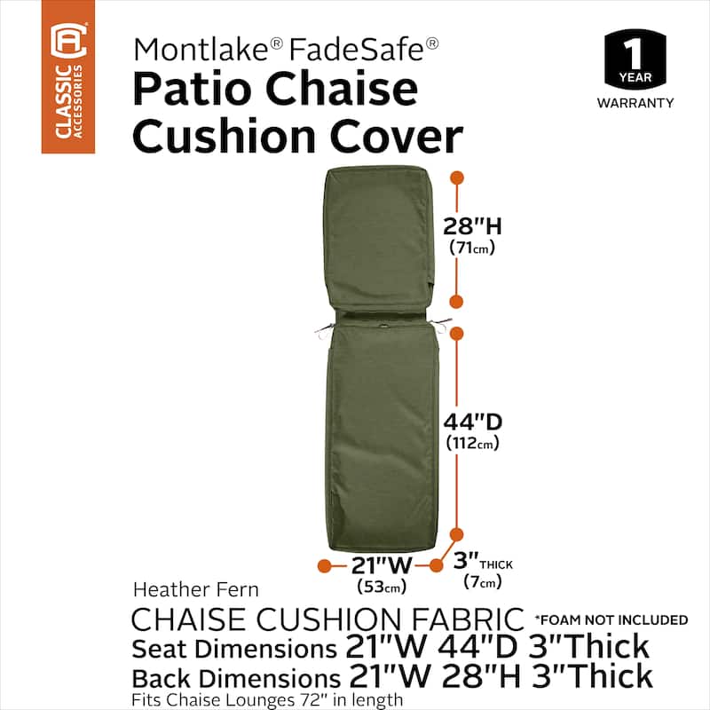 Classic Accessories Montlake Water-Resistant 72 x 21 x 3 Inch Patio Chaise Lounge Cushion Slip Cover, Antique Beige