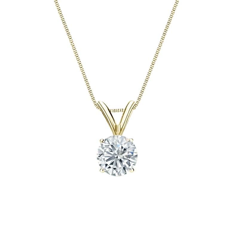 Auriya 14-karat Gold 0.50ctw Round Solitaire Lab Grown Diamond Necklace 4-Prong Basket (D-E VVS) - 0.5 - Yellow