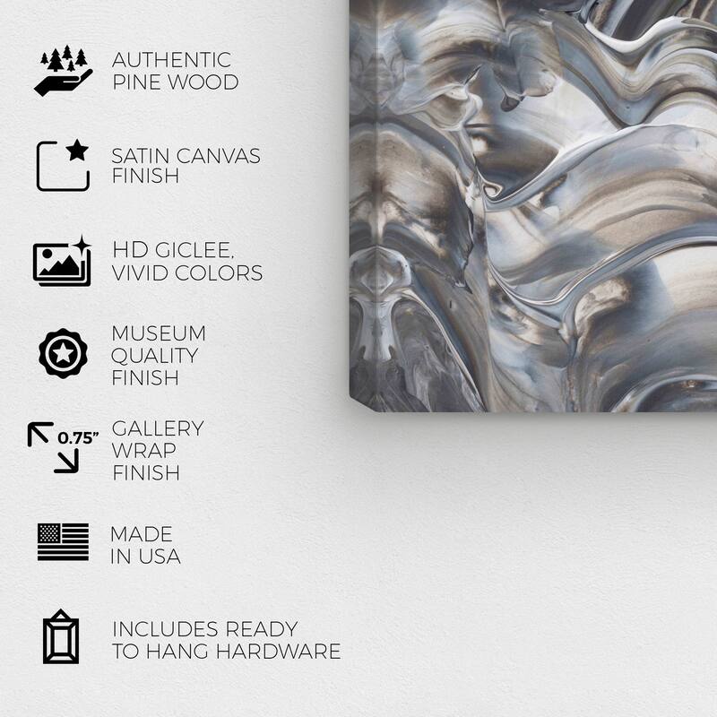 Wynwood Studio Canvas Abstract Melting Metals Gray and Silver Modern & Contemporary Wall Art Canvas Print