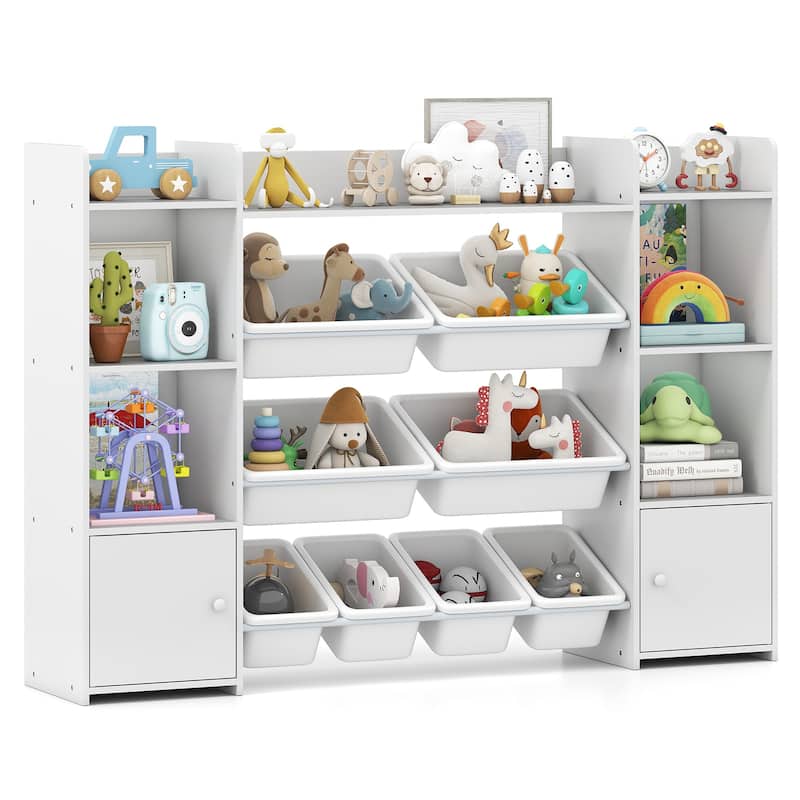 56" Kids Storage Shelf with 8 Removable Bins Rounded and Corners Anti-Tip Design - 56" x 12" x 39" - White