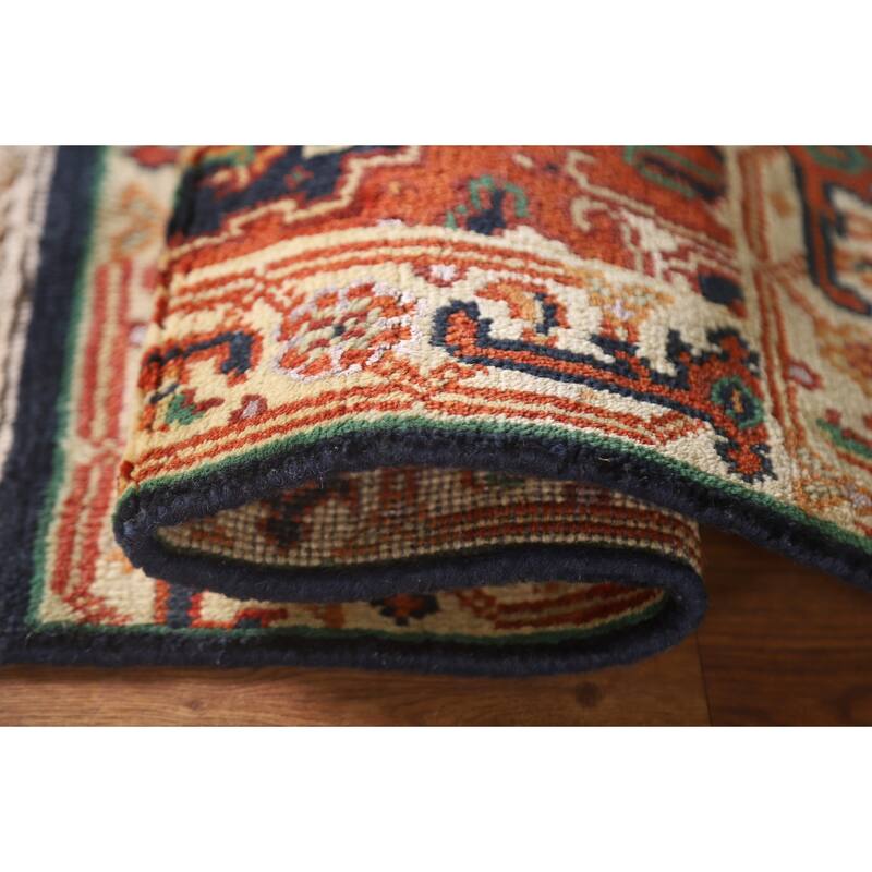 Hand Knotted Oriental 100% Wool Carpet Traditional Medallion Navy Blue & Blues Heriz (serapi) Area Rug - 3' 0'' X 2' 0''