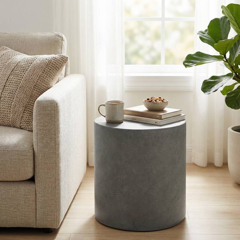 Christopher Knight Home - 15.75" Outdoor Contemporary Lightweight Concrete Side Table with Cylindrical Design