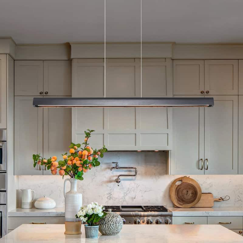 Starsky 1-Light Farmhouse Rustic Wooden Linear Pendant Integrated LED 3000K Kitchen Island Lights