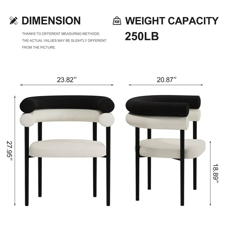 Blake and White Modern Contemporary Boucle Fabric Arm Chair Accent Chair with Metal Frame（Set of 2）