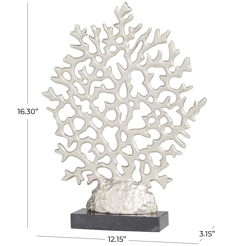 Silver Aluminum Metal Coral Decorative Sculpture with Marble Base
