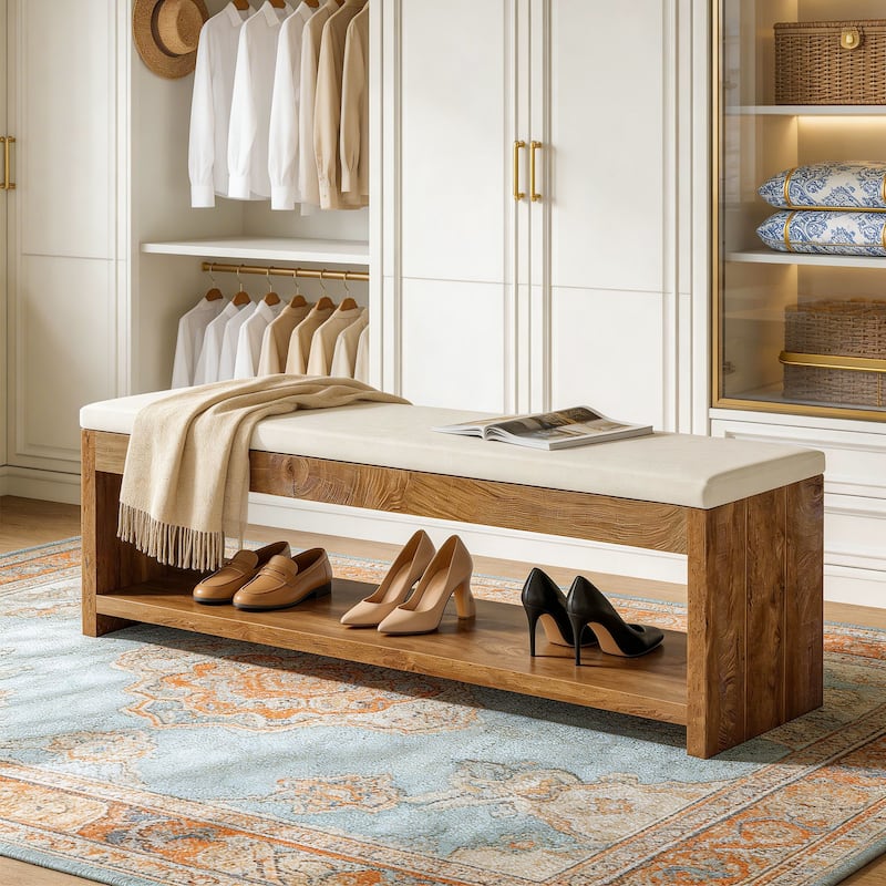 Shoe Bench With Cushion And Storage Shoe Rack