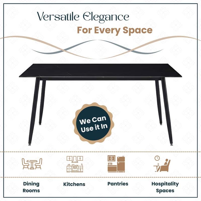 Zayle Rectangular Dining Table with Glass/Sintered Stone Tabletop in Steel