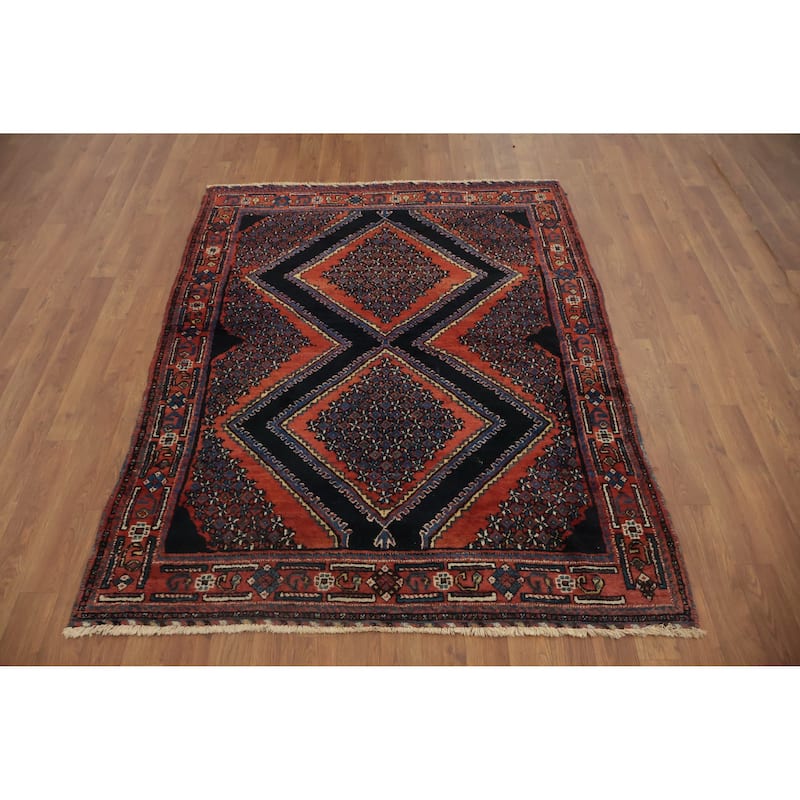 Hand Knotted Oriental 100% Wool Carpet Traditional Geometric Oranges & Rust Afshar Area Rug - 5' 5'' X 4' 3''