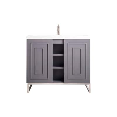 James Martin Vanities Alicante 39.5" Single Vanity Cabinet, Gray Smoke, w/ White Glossy Composite Stone Countertop