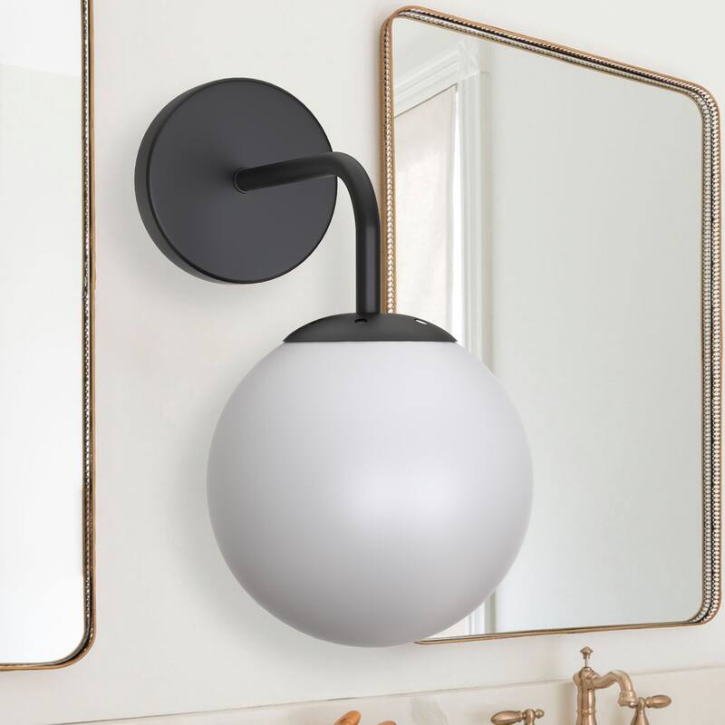 YANSUN 5.91 in. 1-Light Black Globe Iron Vintage Modern Indurarial Wall Sconce with Frosted Glass Shade - 11.02 in.