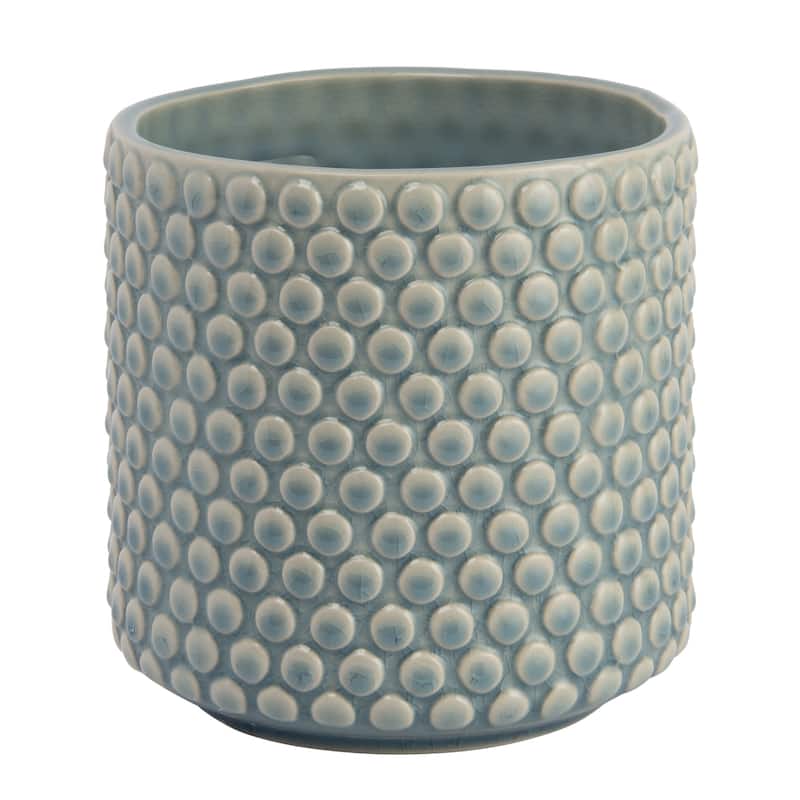 Stoneware Planter Pot with Polka Dots, Sky Blue