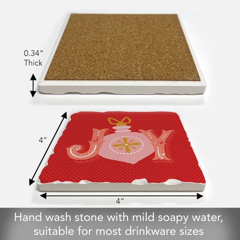 Ornament Joy 4 Pack Absorbent Stone Coasters with Cork Backing 4" Square Made in The USA Absorbent Wipes Clean
