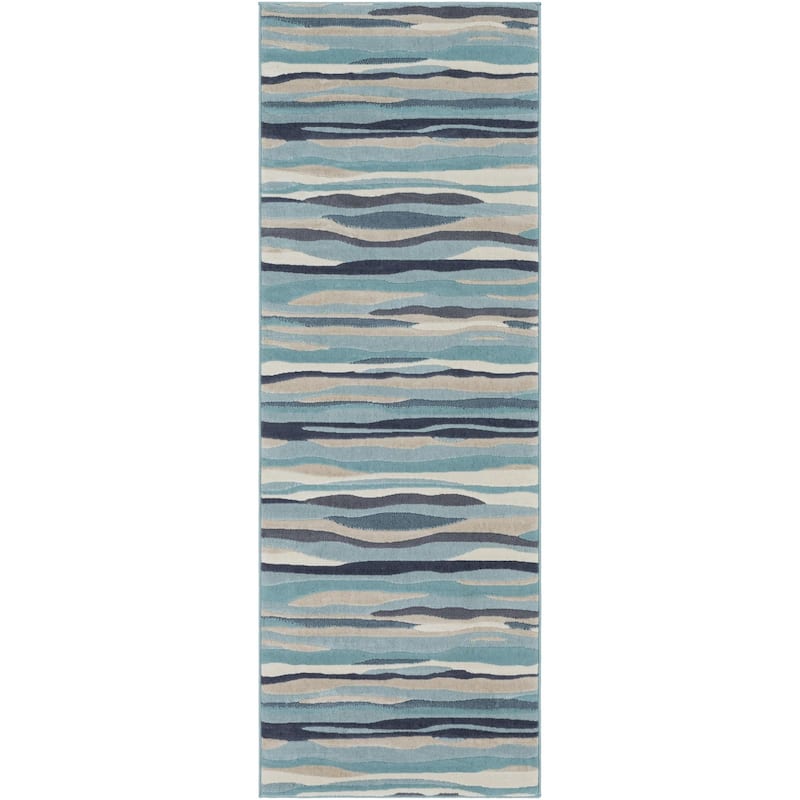 Livabliss City Aqua Wavy Stripes Area Rug