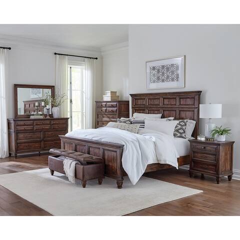 Serra Weathered Burnished Brown 3-piece Bedroom Set with Dresser and Mirror.