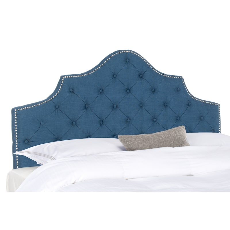 SAFAVIEH Brianna Taupe Linen Upholstered Tufted Headboard - Silver Nailhead (Queen)