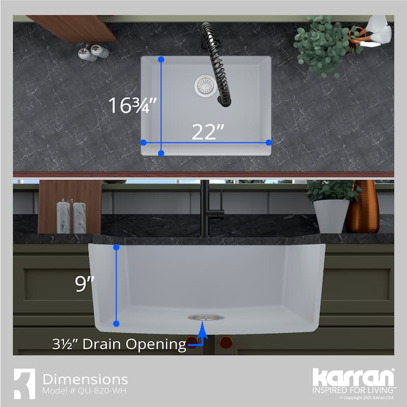 Karran Undermount 24.38 in Single Bowl Quartz Kitchen Sink Kit