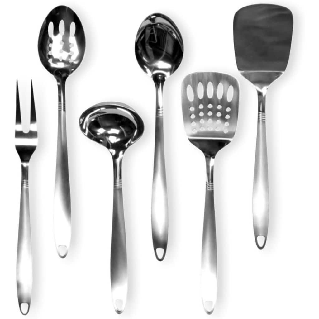 Chef Craft 6pc Stainless Steel Kitchen Cooking Tool Set - Solid Turner, Slotted Turner, Basting Spoon, Slotted Spoon,...