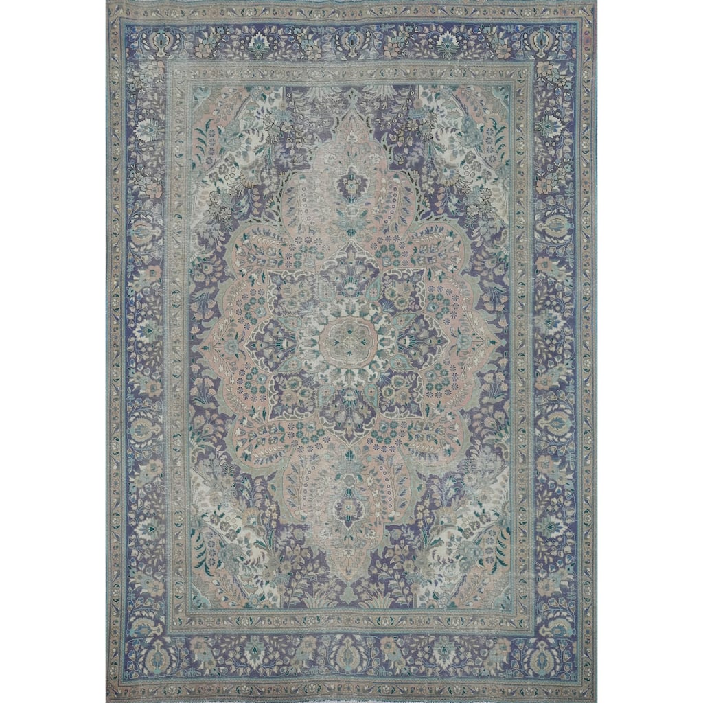 Pink Floral Tabriz Persian Vintage Area Rug Hand-Knotted Wool Carpet - 8'3" x 10'11"