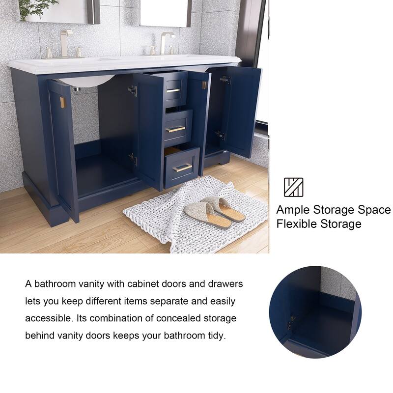 60/72 Inches Plywood Freestanding Bathroom Vanity Set with Drawer and Ceramic Sink