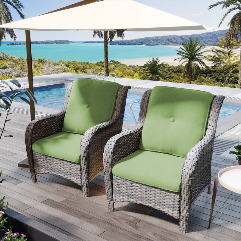 Cozywor 2-Piece Outdoor Patio Ratten Wicker Lounge Chair WIth Cushion