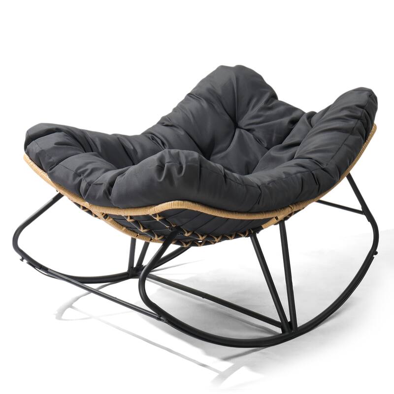 Outdoor Wicker Papasan Chair with Padded Cushion for Patio - 51"D x 30"W x 32"H