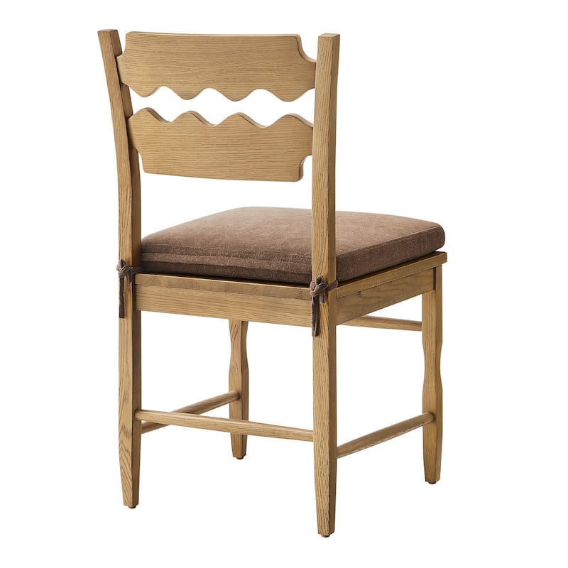 Jax Oak Wood Dining Chair With Wavy Razor Back and Cushion