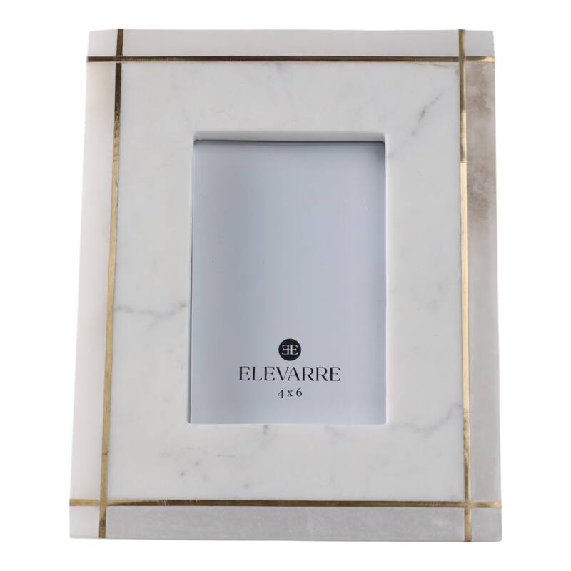Marble Stone Frame with Inlaid Detail Modern Glam Decorative Accent