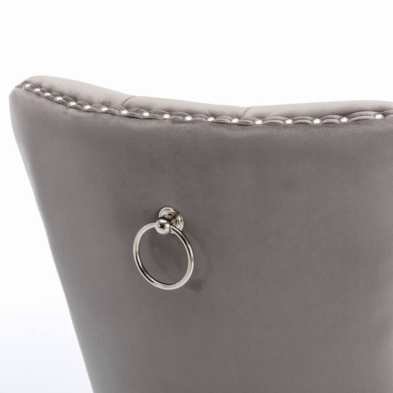 Set of 2 Contemporary High-End Tufted Upholstered Dining Chair with Nailhead & Stainless Steel Legs